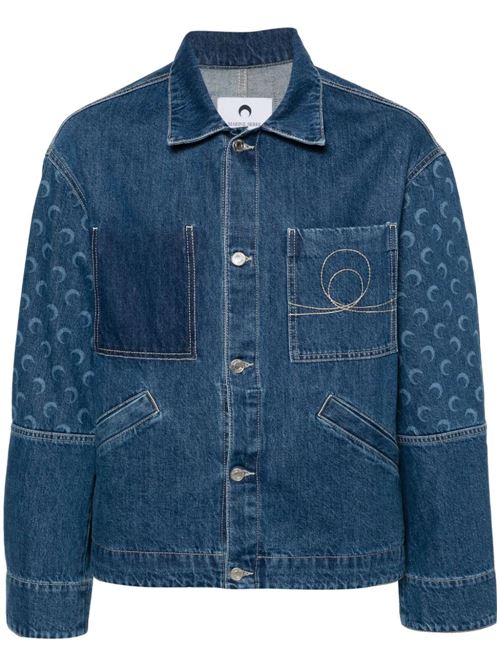 Indigo blue cotton denim jacket Marine Serre | MJA046DDEN0001BL50